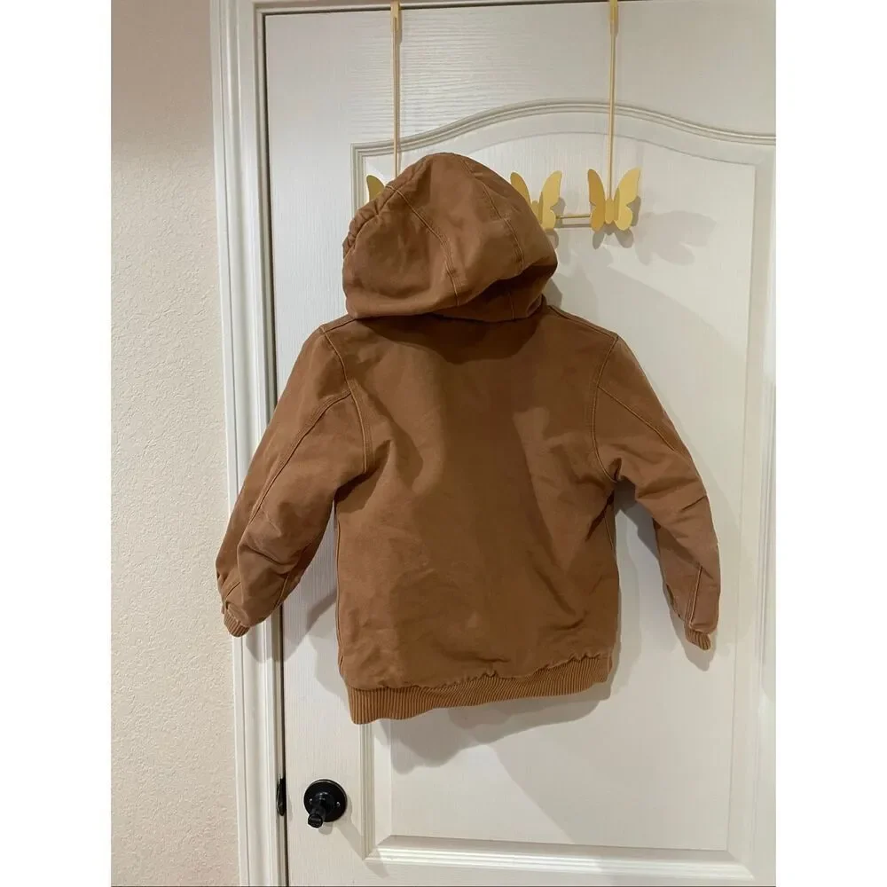 Carhartt Boys' Hooded Insulated Active Jacket in brown duck canvas small